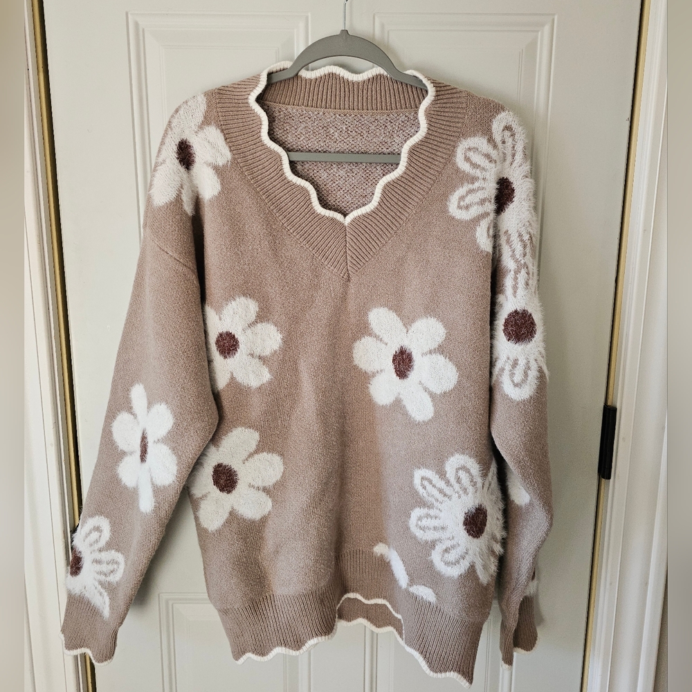 Floral XL Sweater - Mauve/White
